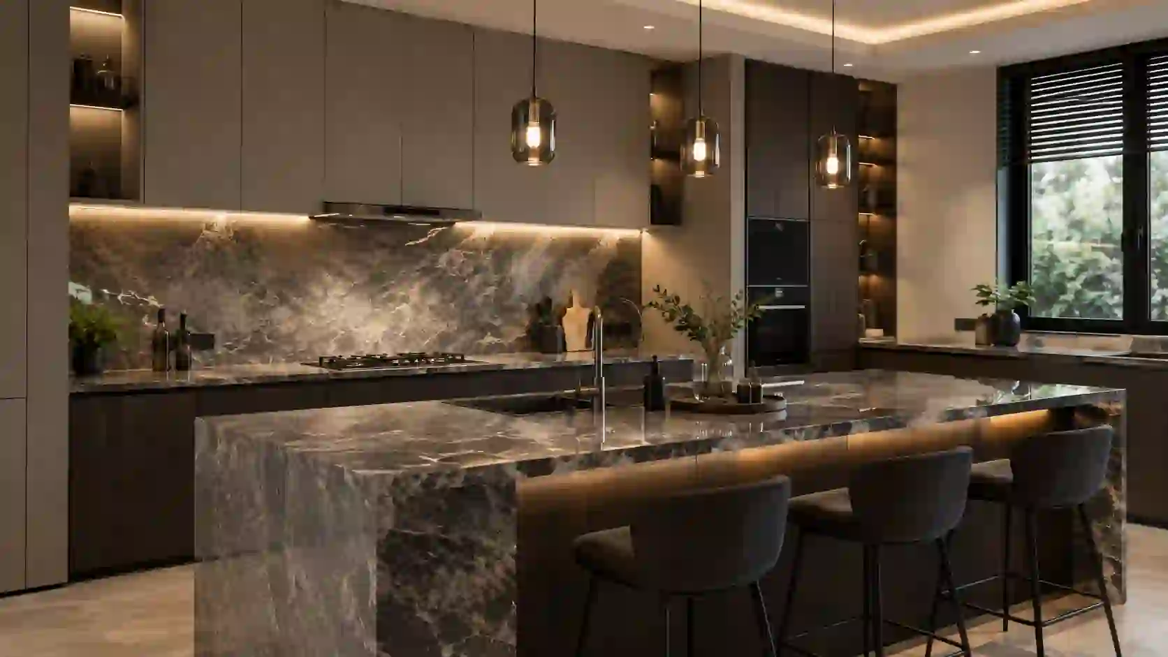 Meja dapur granite custom elegan hasil pengerjaan Pemborong Rumah Ponorogo